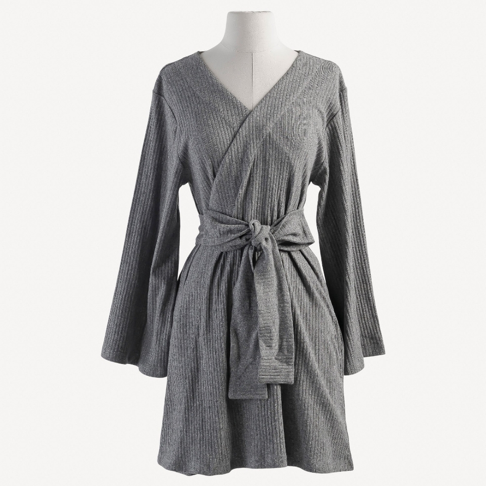 NWT XS/S Kate Quinn Organics womens basic robe navy oat gray melange rib cotton